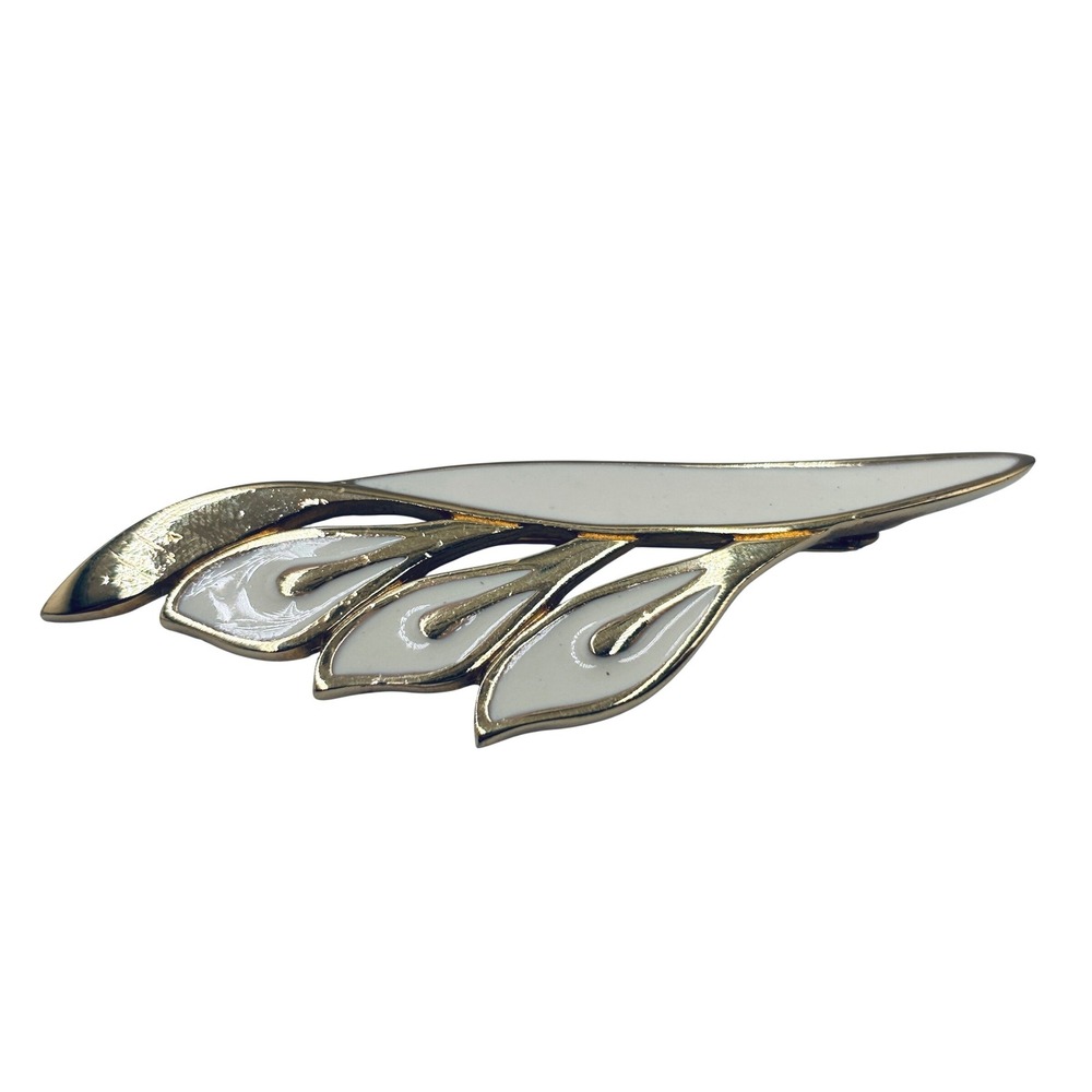 Givenchy New York 1991 Vintage Gold Tone Cream Enamel Botanical Spray Brooch Pin